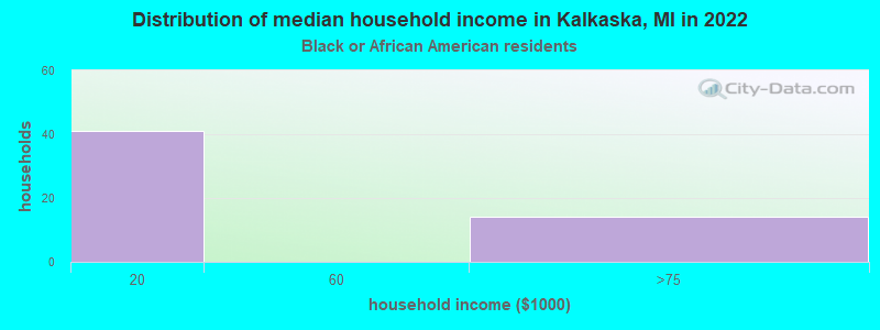 Distribution of median household income in Kalkaska, MI in 2022