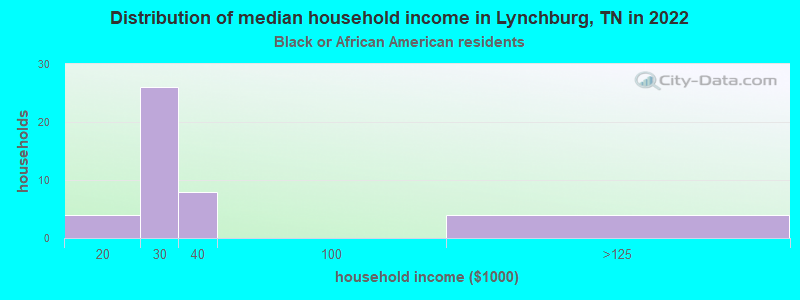 Distribution of median household income in Lynchburg, TN in 2022