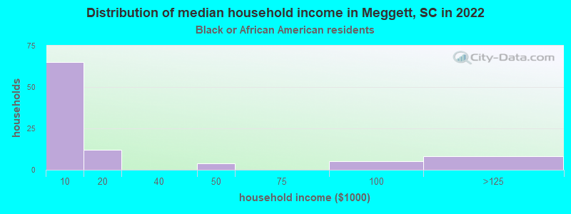 Distribution of median household income in Meggett, SC in 2022