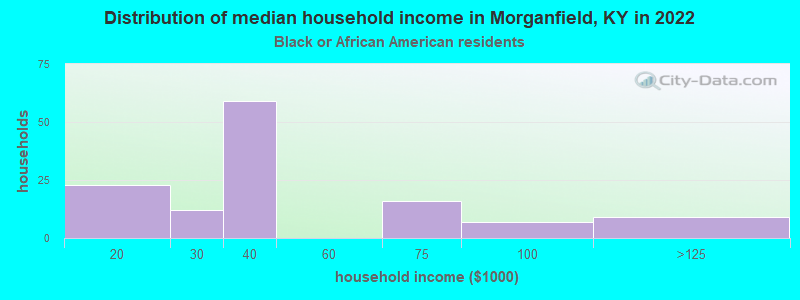 Distribution of median household income in Morganfield, KY in 2022