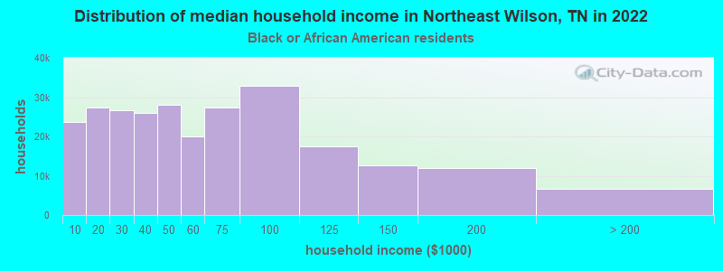 Distribution of median household income in Northeast Wilson, TN in 2022