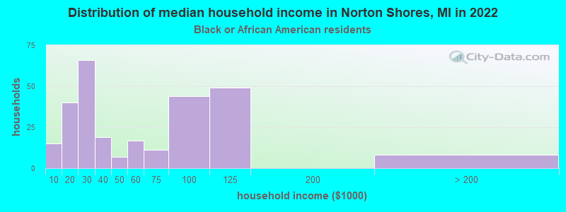 Distribution of median household income in Norton Shores, MI in 2022