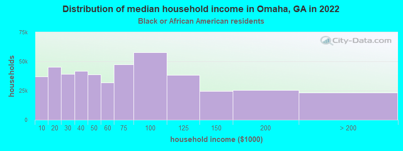 Distribution of median household income in Omaha, GA in 2022