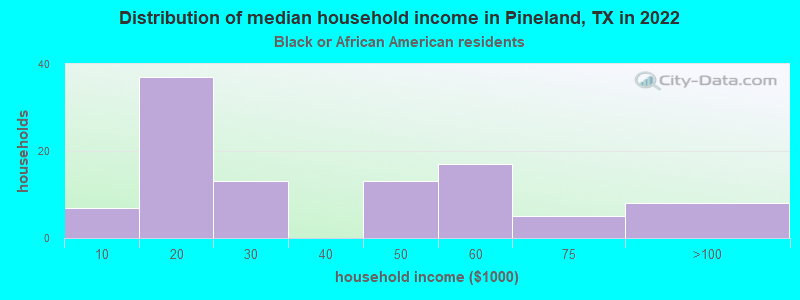 Distribution of median household income in Pineland, TX in 2022