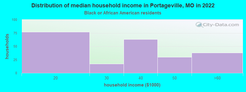 Distribution of median household income in Portageville, MO in 2022