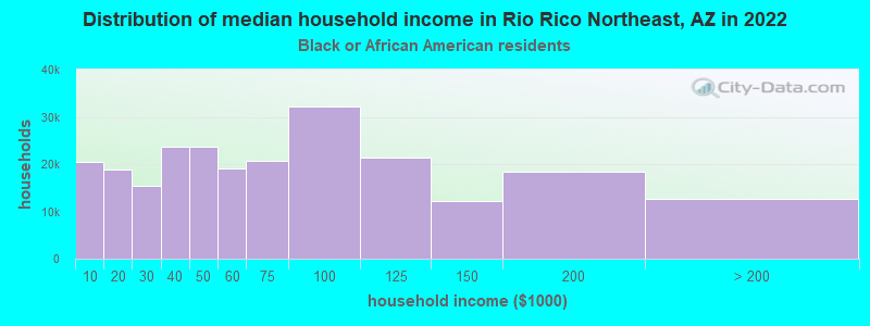 Distribution of median household income in Rio Rico Northeast, AZ in 2022