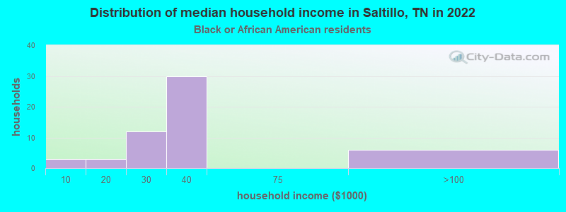 Distribution of median household income in Saltillo, TN in 2022