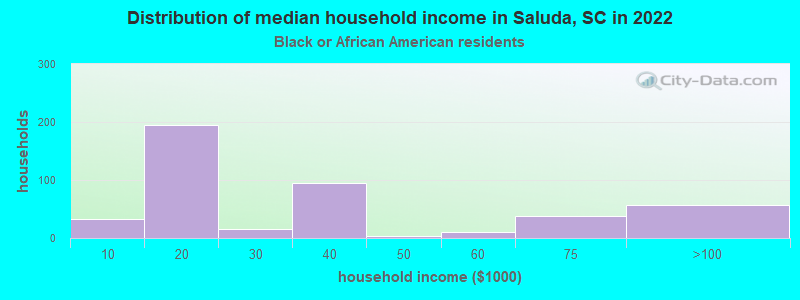 Distribution of median household income in Saluda, SC in 2022