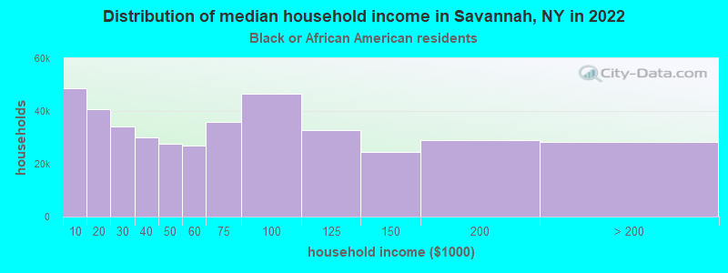 Distribution of median household income in Savannah, NY in 2022