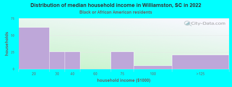 Distribution of median household income in Williamston, SC in 2022