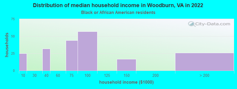 Distribution of median household income in Woodburn, VA in 2022