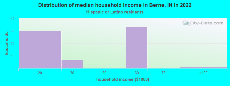 Distribution of median household income in Berne, IN in 2022