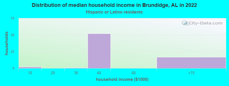 Distribution of median household income in Brundidge, AL in 2022