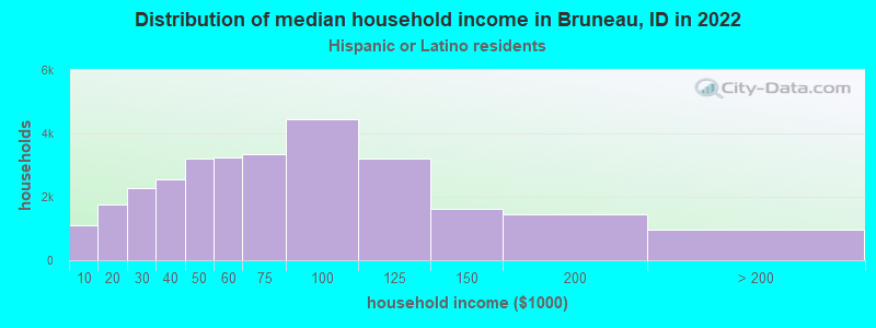 Distribution of median household income in Bruneau, ID in 2022
