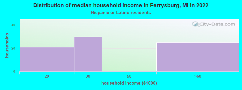 Distribution of median household income in Ferrysburg, MI in 2022