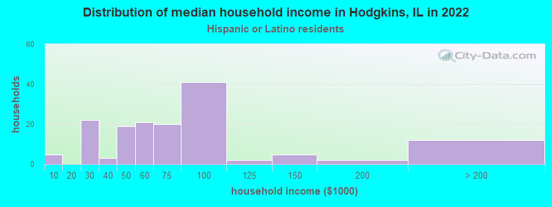 Distribution of median household income in Hodgkins, IL in 2022