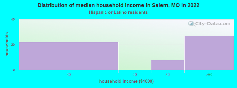 Distribution of median household income in Salem, MO in 2022