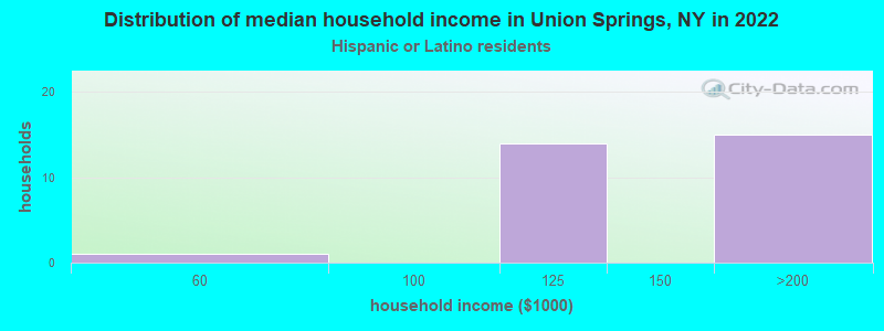 Distribution of median household income in Union Springs, NY in 2022