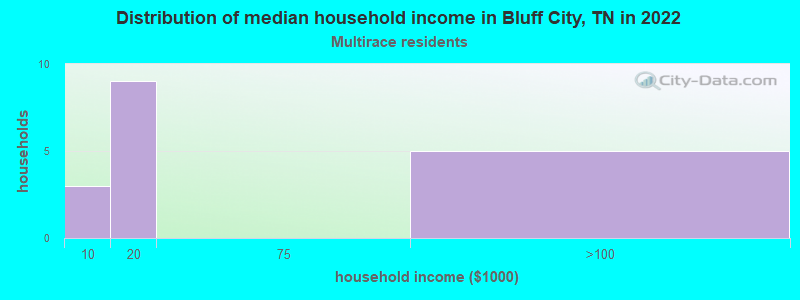 Distribution of median household income in Bluff City, TN in 2022