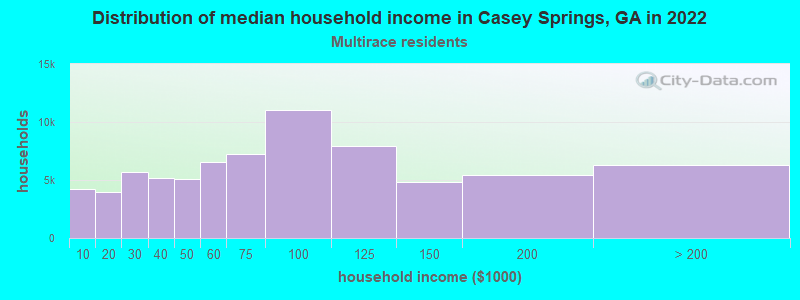 Distribution of median household income in Casey Springs, GA in 2022