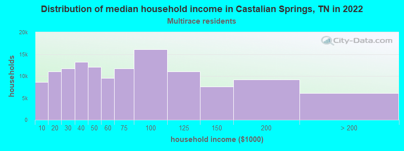 Distribution of median household income in Castalian Springs, TN in 2022