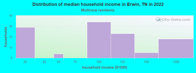 Distribution of median household income in Erwin, TN in 2022