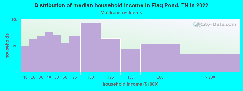 Distribution of median household income in Flag Pond, TN in 2022