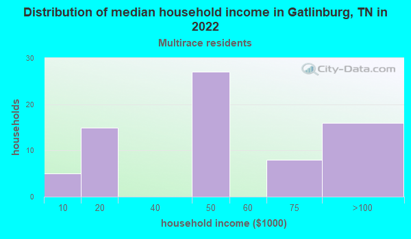Distribution of median household income in Gatlinburg, TN in 