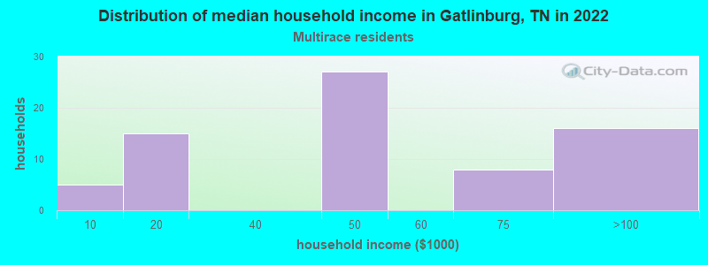 Distribution of median household income in Gatlinburg, TN in 2022