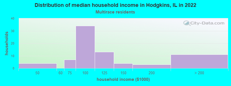 Distribution of median household income in Hodgkins, IL in 2022