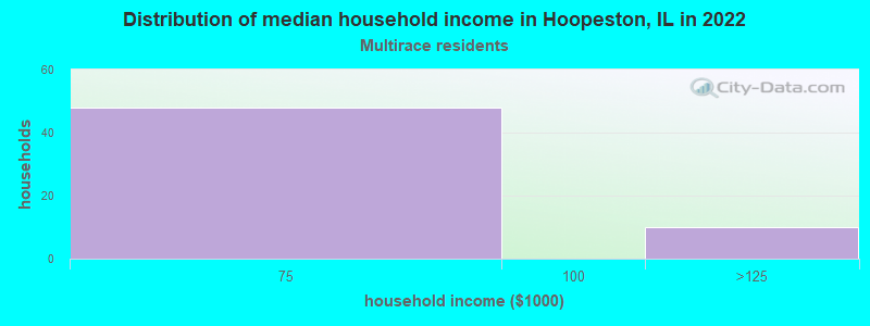 Distribution of median household income in Hoopeston, IL in 2022