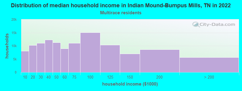 Distribution of median household income in Indian Mound-Bumpus Mills, TN in 2022