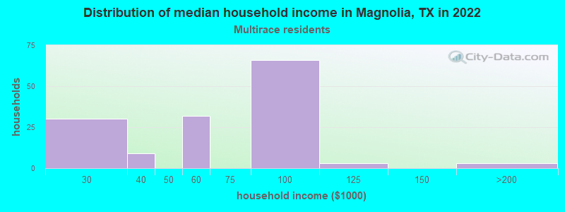 Distribution of median household income in Magnolia, TX in 2022
