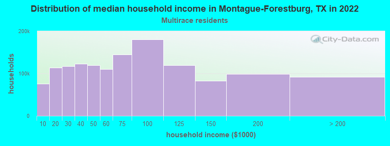 Distribution of median household income in Montague-Forestburg, TX in 2022