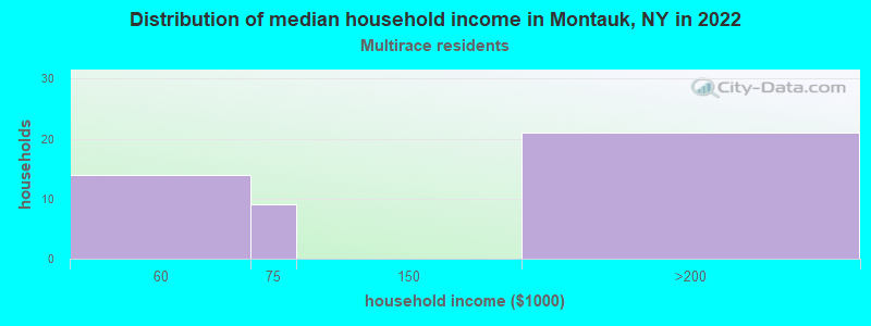 Distribution of median household income in Montauk, NY in 2022