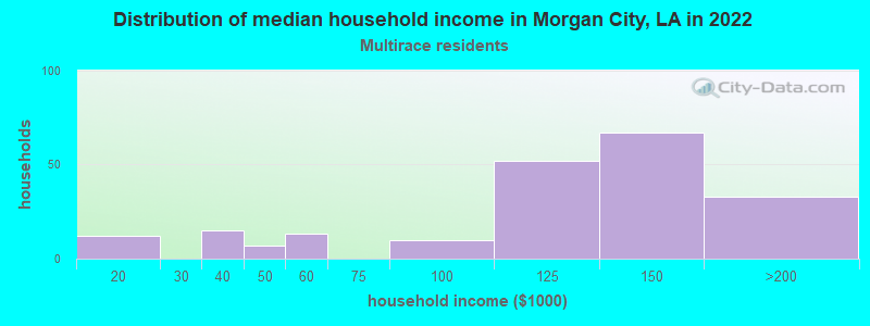 Distribution of median household income in Morgan City, LA in 2022