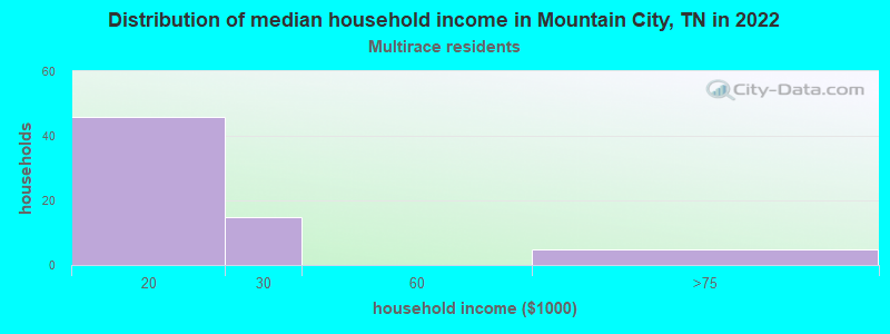 Distribution of median household income in Mountain City, TN in 2022