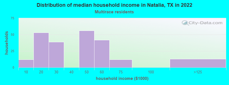 Distribution of median household income in Natalia, TX in 2022
