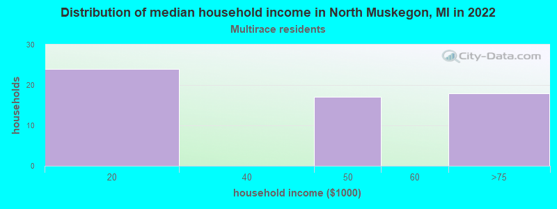 Distribution of median household income in North Muskegon, MI in 2022