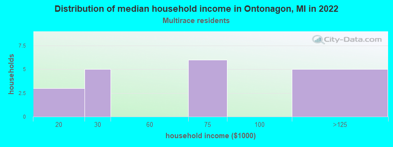 Distribution of median household income in Ontonagon, MI in 2022