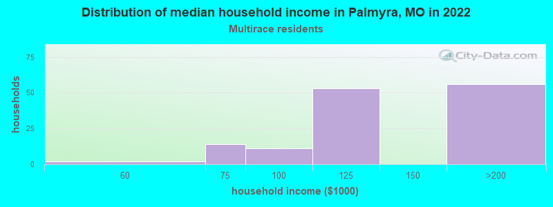 Distribution of median household income in Palmyra, MO in 2022