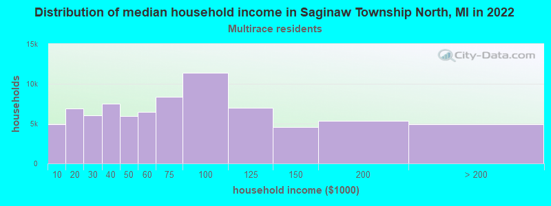 Distribution of median household income in Saginaw Township North, MI in 2022