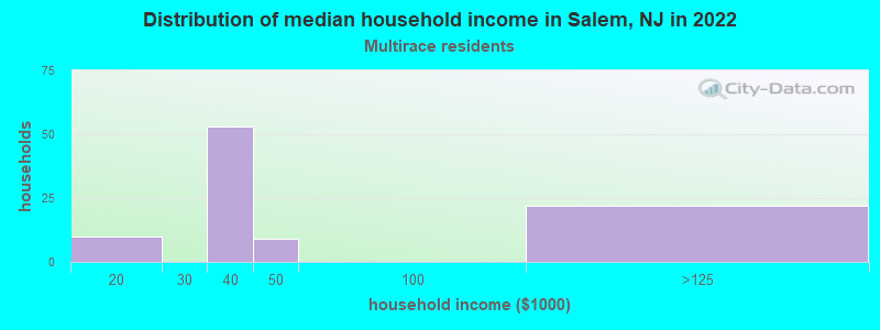 Distribution of median household income in Salem, NJ in 2022