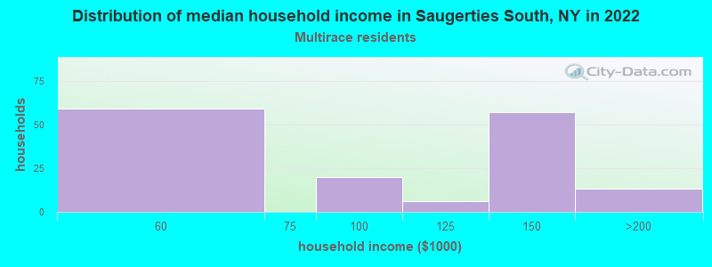 Distribution of median household income in Saugerties South, NY in 2022