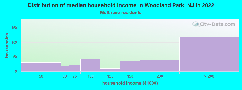 Distribution of median household income in Woodland Park, NJ in 2022