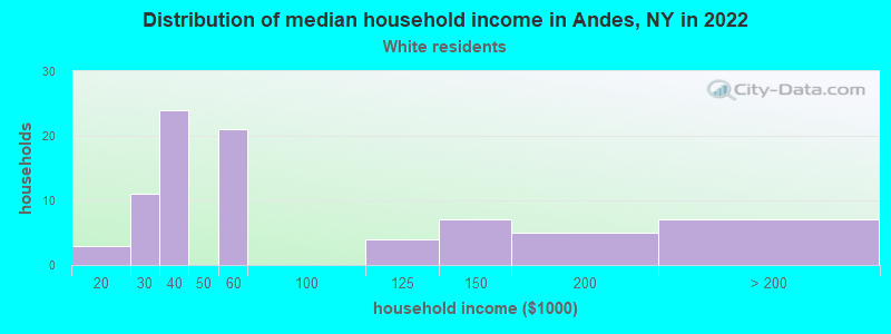 Distribution of median household income in Andes, NY in 2022