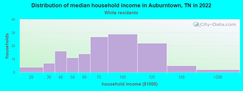 Distribution of median household income in Auburntown, TN in 2022
