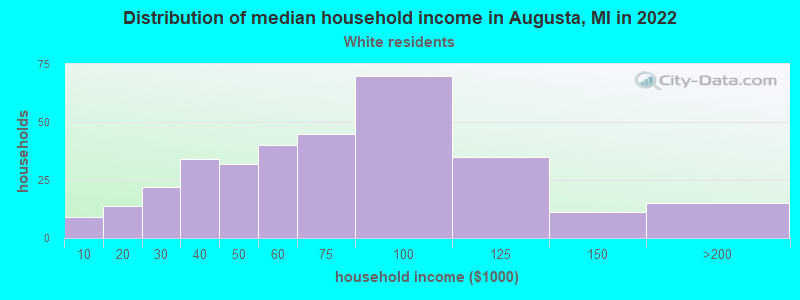 Distribution of median household income in Augusta, MI in 2022