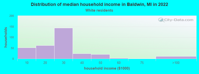 Distribution of median household income in Baldwin, MI in 2022