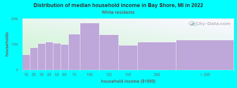 Distribution of median household income in Bay Shore, MI in 2022